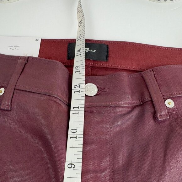 7 for All Mankind NEW Burgundy Waxed Denim High Waist Ankle Skinny Women's Sz 32 - Picture 6 of 9